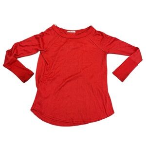 We The Free People Womens Red Oversized Pullover Sweater Style Shirt- Large